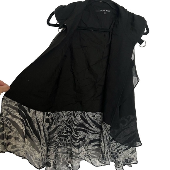 Giusto Dama Black Sleeveless Hooded Jacket With Sheer And Flowy Overlay Size 2 - Picture 9 of 12